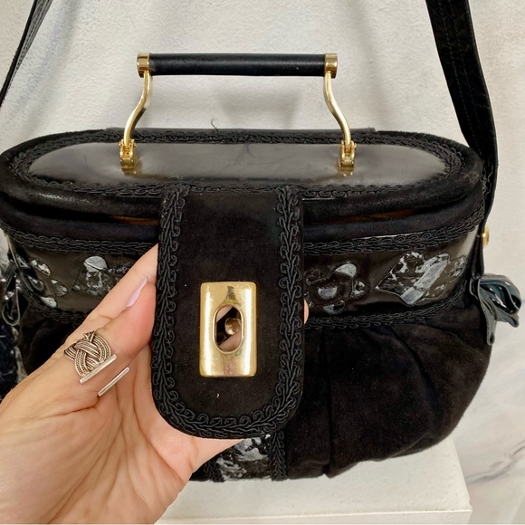 Rare velvet/leather 1950/1960s bag w top handle Made in CANADA - Picture 12 of 16